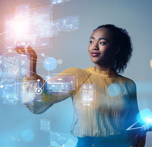 Happy government employee uses technology to make job easier